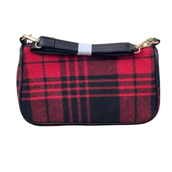 Bearpaw Red Multi Plaid Black Leather Accents Shoulder Evening Clutch Sz M - New - Picture 4 of 11